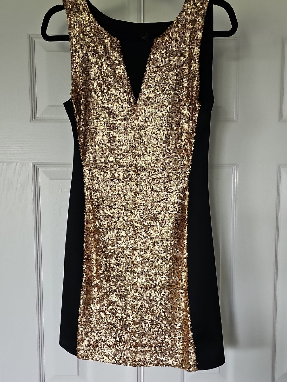 'Single'-by GALINA SOBOLEV- Gold Sequin Front Black Midi Dress-Made in USA